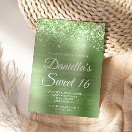Sparkigt glittery Ljust grönt Foil Sweet 16 Inbjudningar