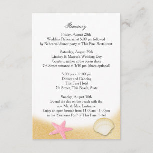 Sparkle Beach Seashell Rosa Bröllops Itinerary Inbjudningar