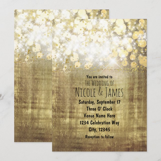 Sparkle Bright Lights Rustic Gold Glam Inbjudninga Inbjudningar (Fram/baksida)
