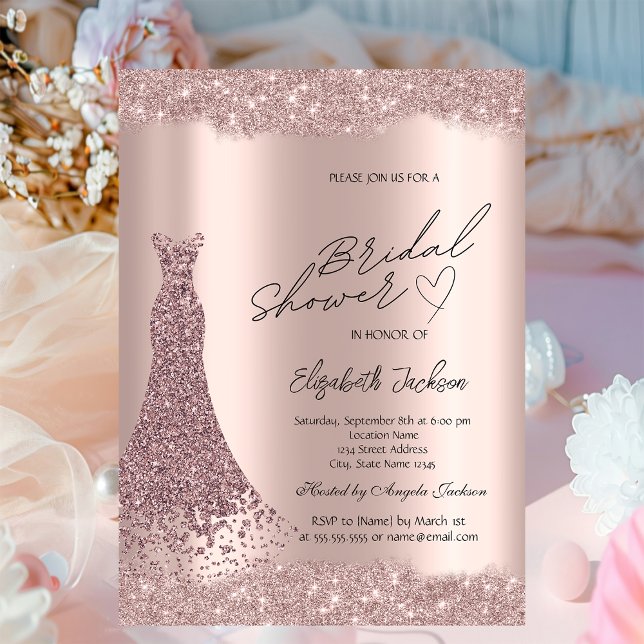 Sparkle Diamonds Rose Gold Dress Bridal Shower  Inbjudningar (Skapare uppladdad)