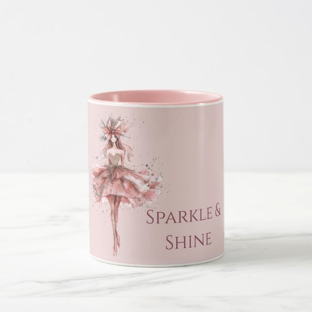 Sparkle Girl in Pink Rose Gold Dress Mugg (Center)