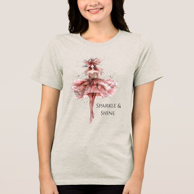 Sparkle Girl in Pink Rose Gold Dress T Shirt (Framsida)