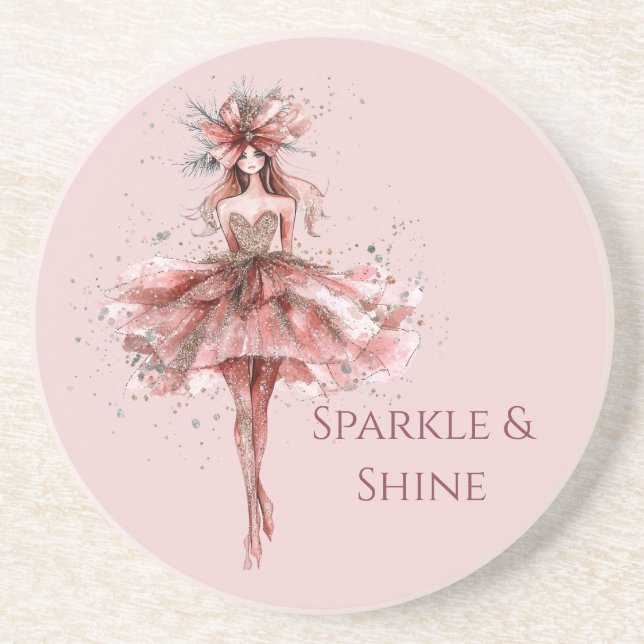 Sparkle Girl in Pink Rose Gold Dress Underlägg (Framsidan)