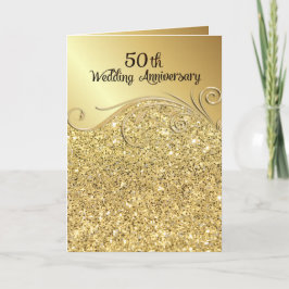 Sparkle Golden 50-års bröllopsdag Vikta Inbjudan