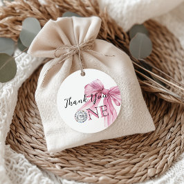 Sparkle Pink Coquette Bow 1st Gåvor Etiketter