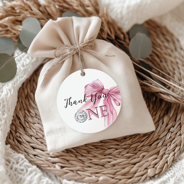 Sparkle Pink Coquette Bow 1st Gåvor Etiketter (Skapare uppladdad)