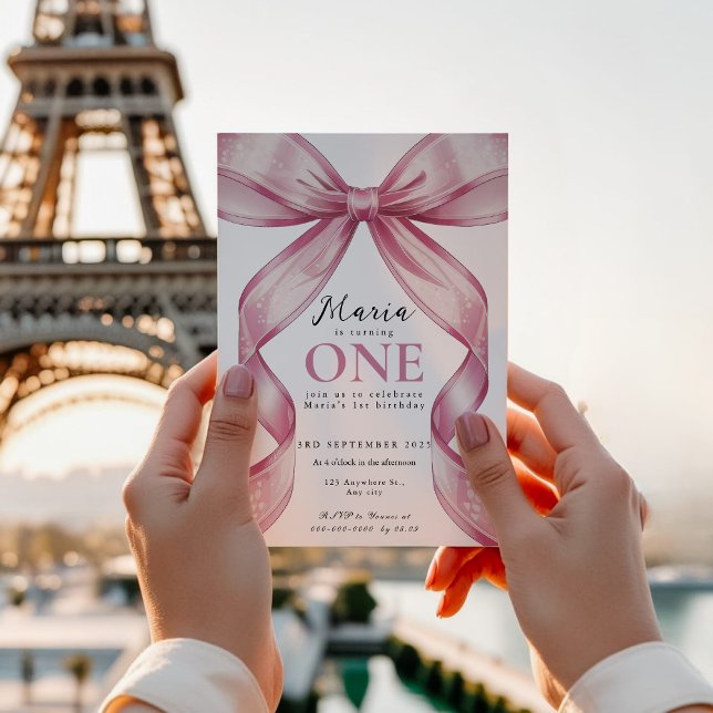 Sparkle Pink Coquette Bow 1st Inbjudningar (Skapare uppladdad)