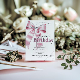 Sparkle Pink Coquette Bow 1st Inbjudningar