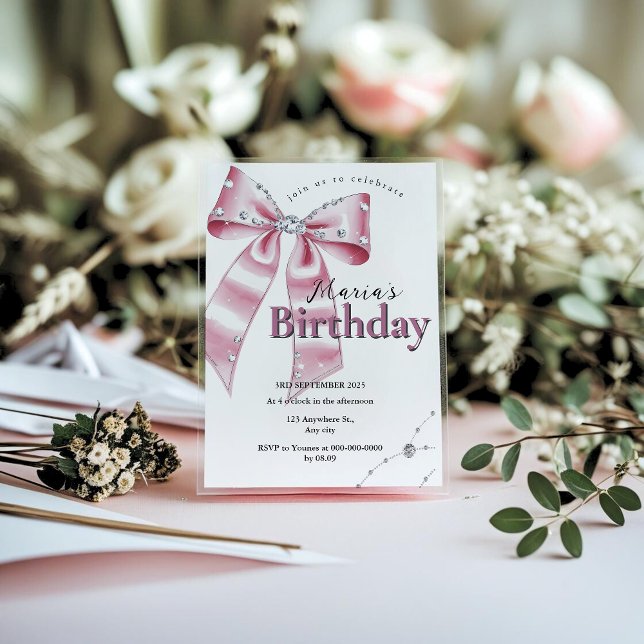 Sparkle Pink Coquette Bow 1st Inbjudningar (Skapare uppladdad)