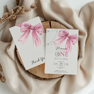 Sparkle Pink Coquette Bow 1st Inbjudningar