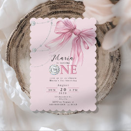 Sparkle Pink Coquette Bow 1st Inbjudningar