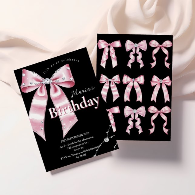Sparkle Pink Coquette Bow 1st Inbjudningar (Skapare uppladdad)