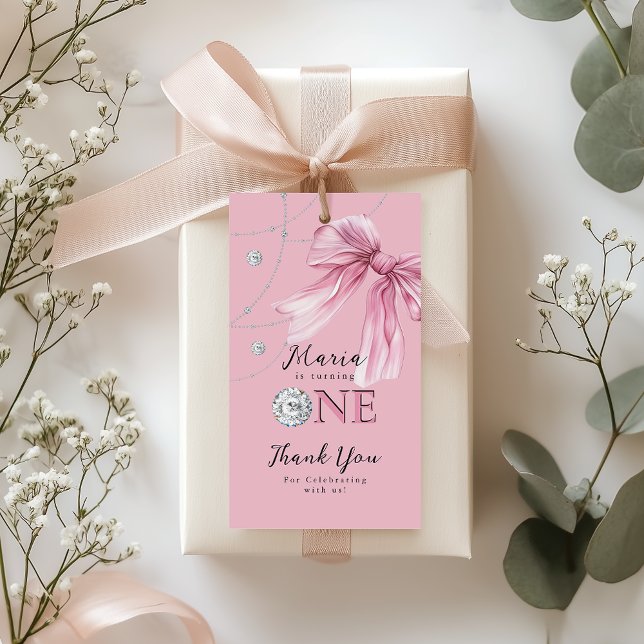 Sparkle Pink Coquette Bow 1st Presentetikett (Skapare uppladdad)