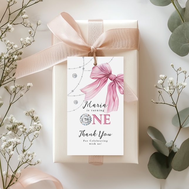 Sparkle Pink Coquette Bow 1st Presentetikett (Skapare uppladdad)
