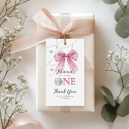 Sparkle Pink Coquette Bow 1st Presentetikett
