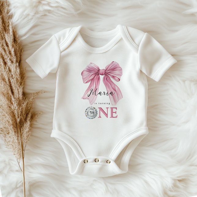 Sparkle Pink Coquette Bow 1st T Shirt (Skapare uppladdad)