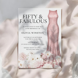 Sparkle Rose Gold Dress Blush Floral 50th Birthday Inbjudningar