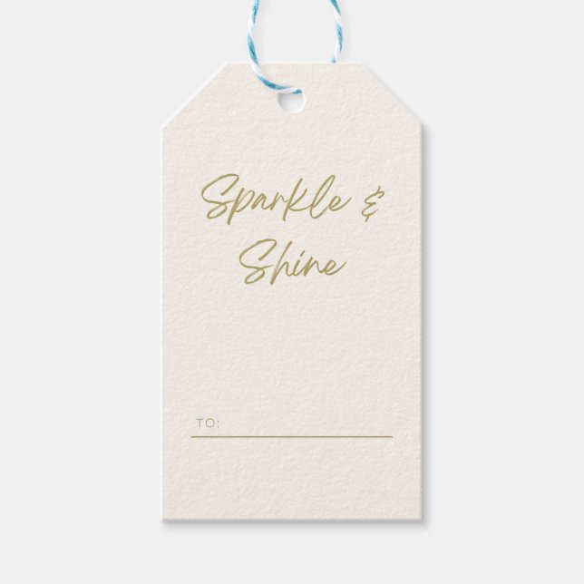 Sparkle & Shine | Vit Guld Kalligrafi Jul Presentetikett (Framsidan)