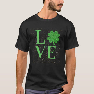 Sparkle St Patricks Day love four leaf c T Shirt
