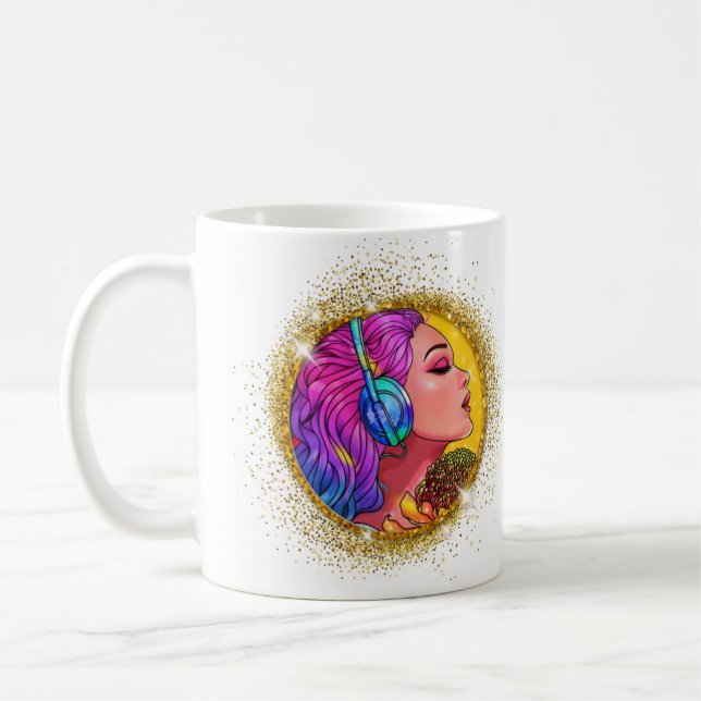 Sparkled Guld Singing Girl Gift Coffee Mugg 11oz (Vänster)