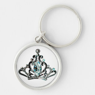 Sparkler i en Tiara Keychain Rund Silverfärgad Nyckelring