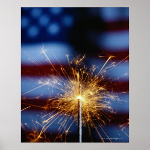 Sparkler med amerikanska flaggan poster