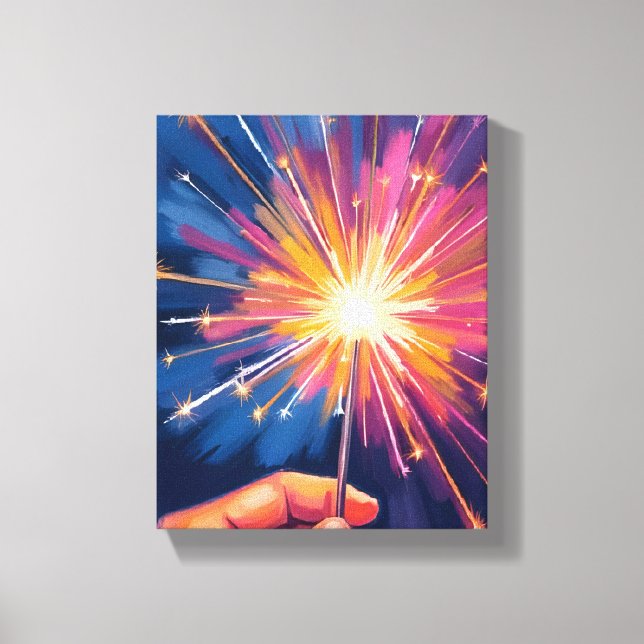 Sparkler New Year Celebration Watercolor Canvastryck (Framsida)