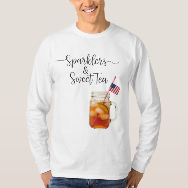 Sparklers & Sweet Tea: Relaxed 4th of July T Shirt (Framsida)