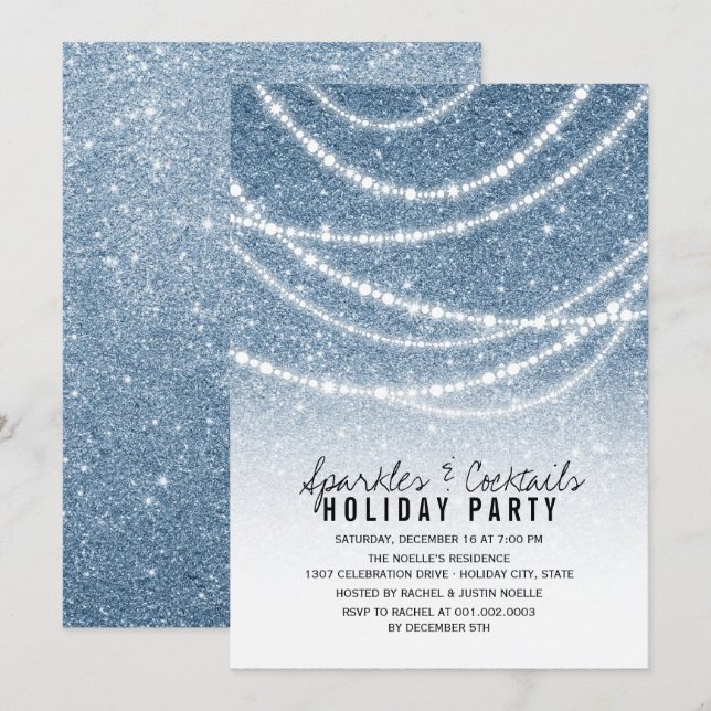 Sparkles & Cocktail Glitter Julfest Inbjudan (Fram/baksida)