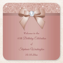Sparkles & Glamor, Ro Guld Födelsedagsfest Underlägg Papper Kvadrat