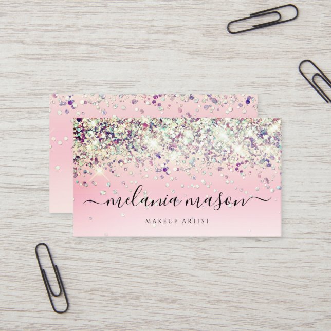 Sparkles Holografisk Lila Glitter Makeup Artist Visitkort (Fram/Back In Situ)