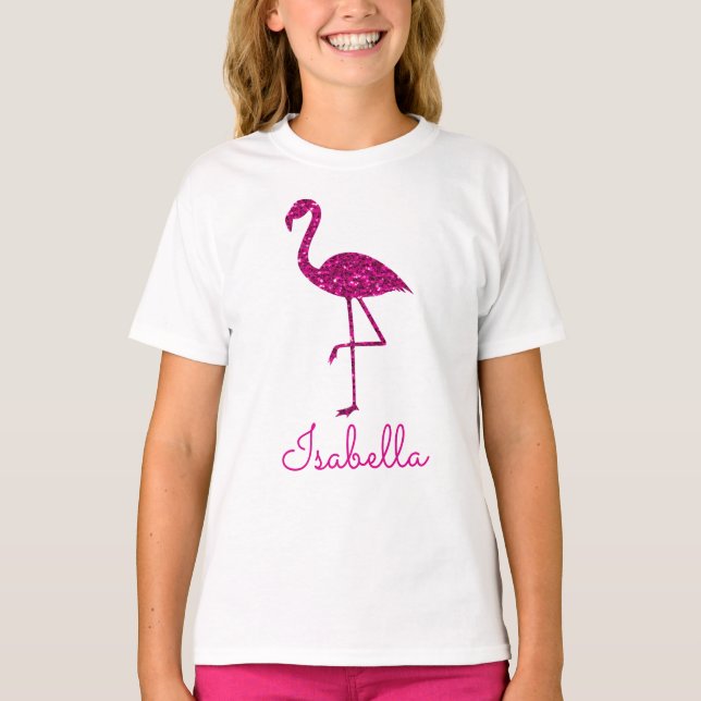 Sparkles i lågflamingo i Rosa glitter T Shirt (Framsida)