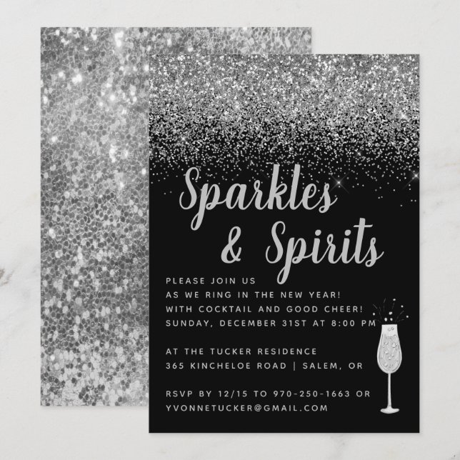 Sparkles & Spirits | Nyårsafton Fest Inbjudningar (Fram/baksida)
