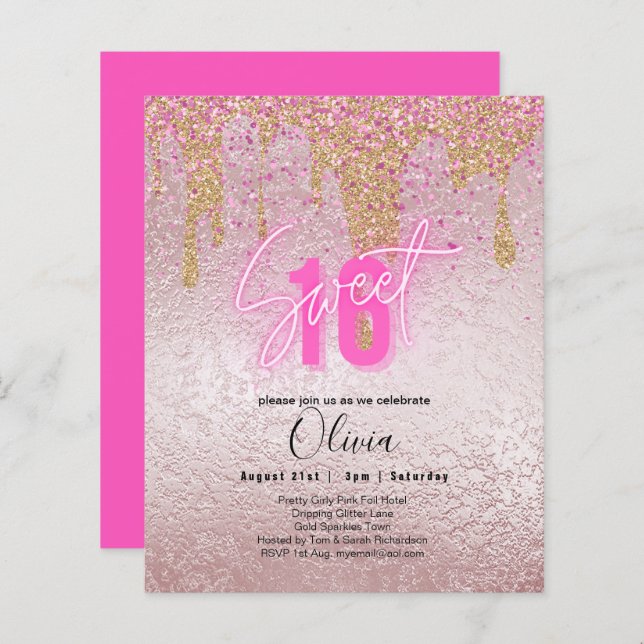 Sparkles Sweet16 Söt Girly Rosa 16:e födelsedagen (Fram/baksida)