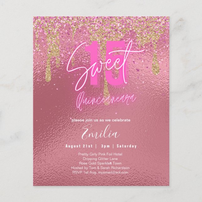Sparkles Sweet16 Söt Girly Rosa 16:e födelsedagen Flygblad (Framsidan)