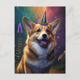 Sparkles Unicorn Corgi - Rainbow Postcard Vykort