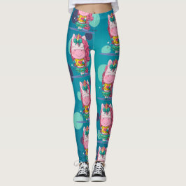 Sparkles Unicorn Party Blue Dots Leggings