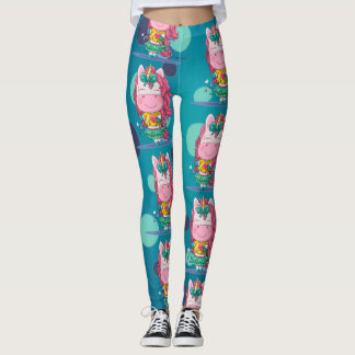 Sparkles Unicorn Party Blue Dots Leggings