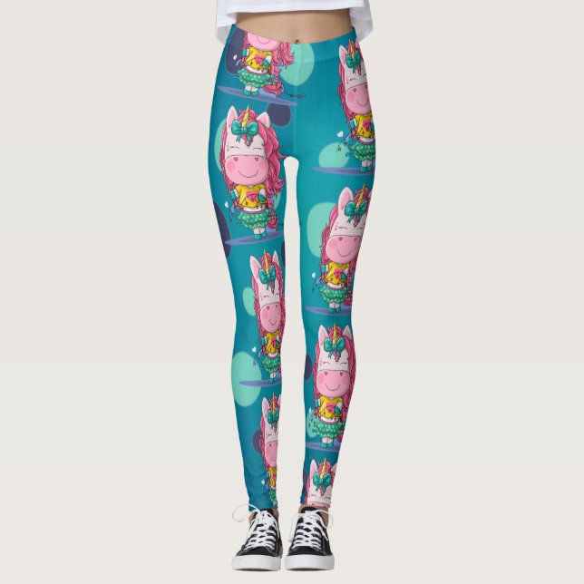 Sparkles Unicorn Party Blue Dots Leggings (Framsida)