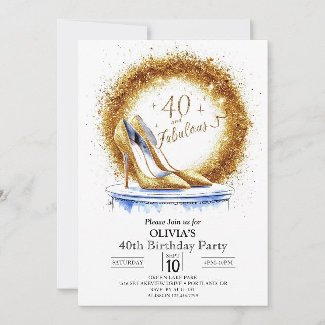 Sparkles Women Digital Guld 40:e födelsedagen Inbjudningar (Framsida)