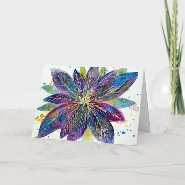 Sparklesettia Watercolor Poinsettia Greeting Card Kort (Framsida)