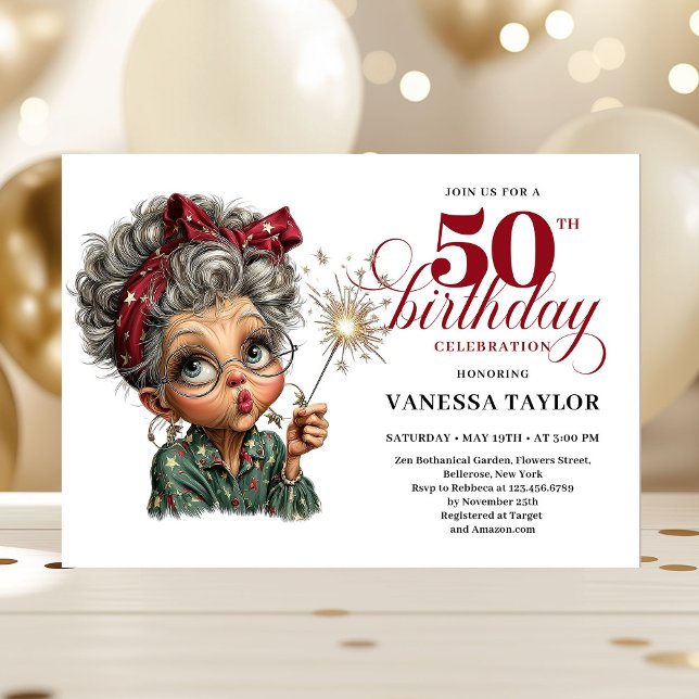 Sparkling 50th party funny woman quirky invite inbjudningar (Sparkling 50th party funny woman quirky invite)