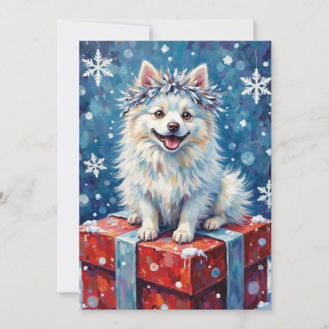 Sparkling American Eskimo Dog Festive Gift Cushion Julkort (Framsida)