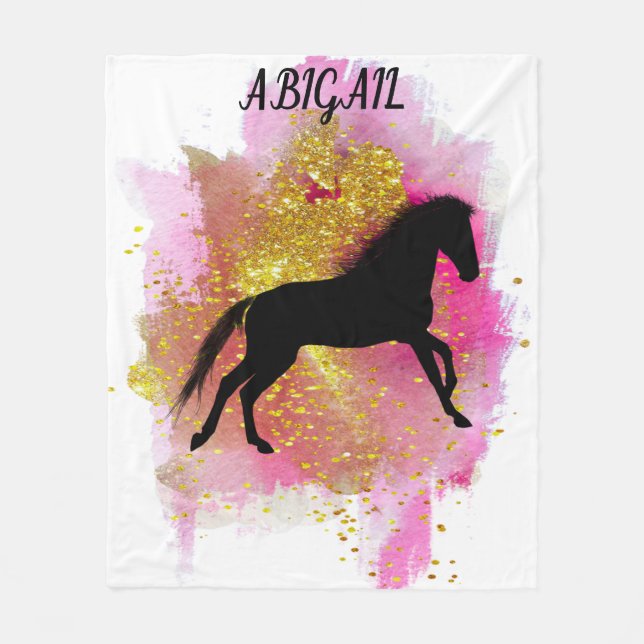 SPARKLING BLACK HORSE PERSONLIG BLANKET. FLEECEFILT (Framsidan)