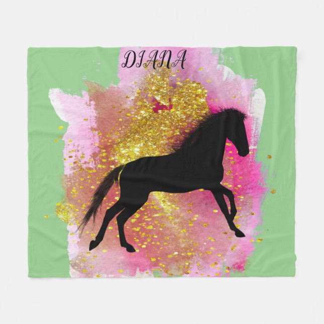SPARKLING BLACK HORSE PERSONLIG BLANKET FLEECEFILT (Framsidan (Horisontell))
