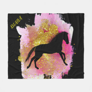 SPARKLING BLACK HORSE PERSONLIG BLANKET FLEECEFILT