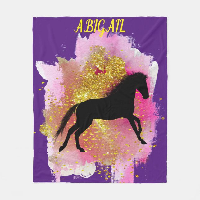 SPARKLING BLACK HORSE PERSONLIG BLANKET. ULL FLEECEFILT (Framsidan)