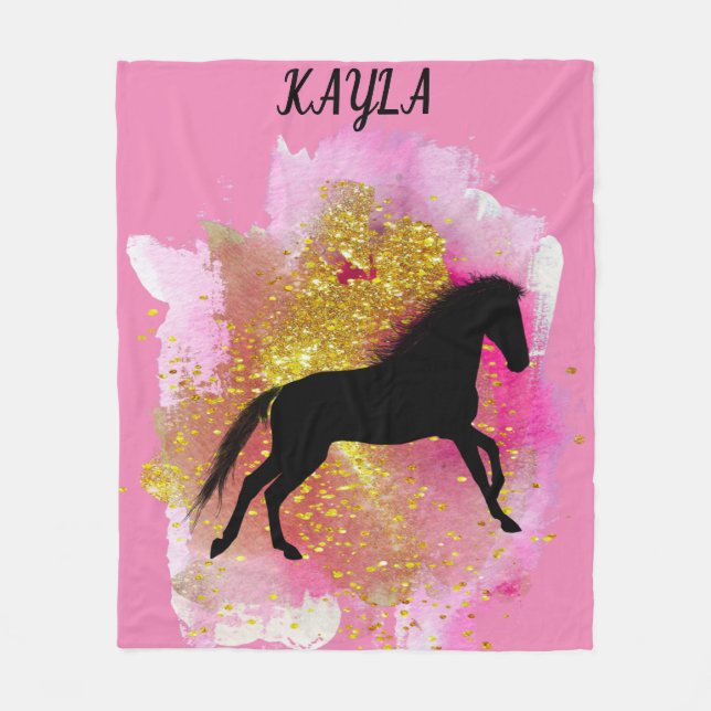 SPARKLING BLACK HORSE PERSONLIG BLANKET. ULL FLEECEFILT (Framsidan)