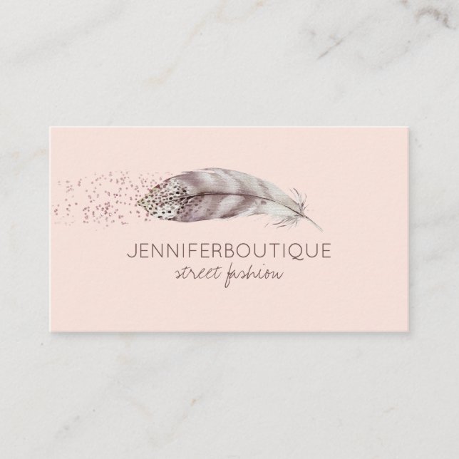 Sparkling Boho Girly  rosa Feather Visitkort (Framsida)