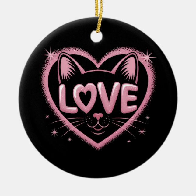 Sparkling Cat Love Julgransprydnad Keramik (Framsidan)